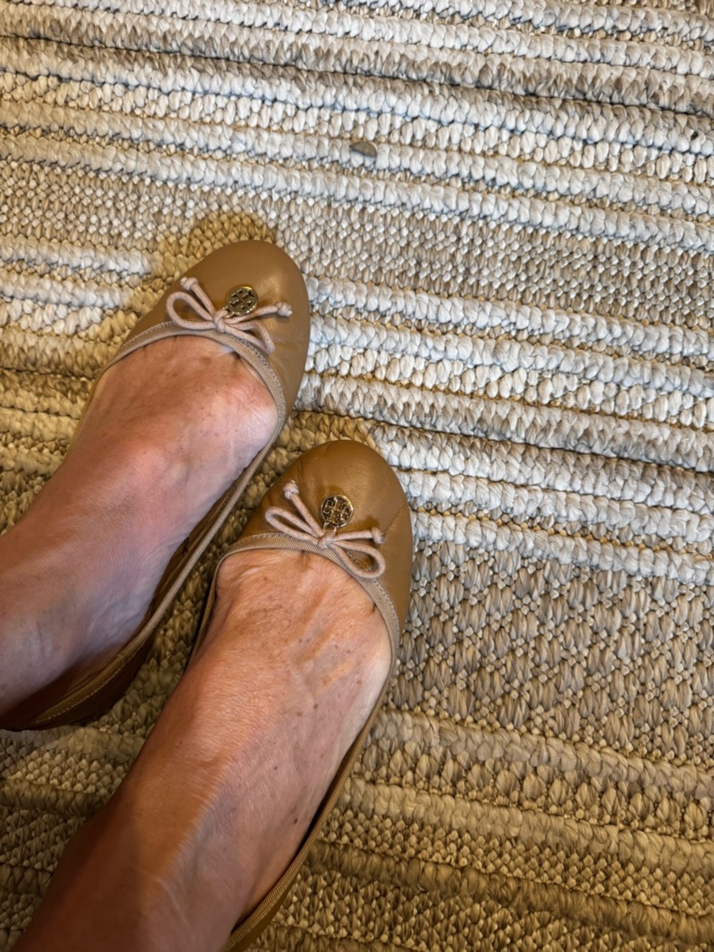 Tory Burch Caramel Leather Ballet Flats with Bow - Picture 6 of 8